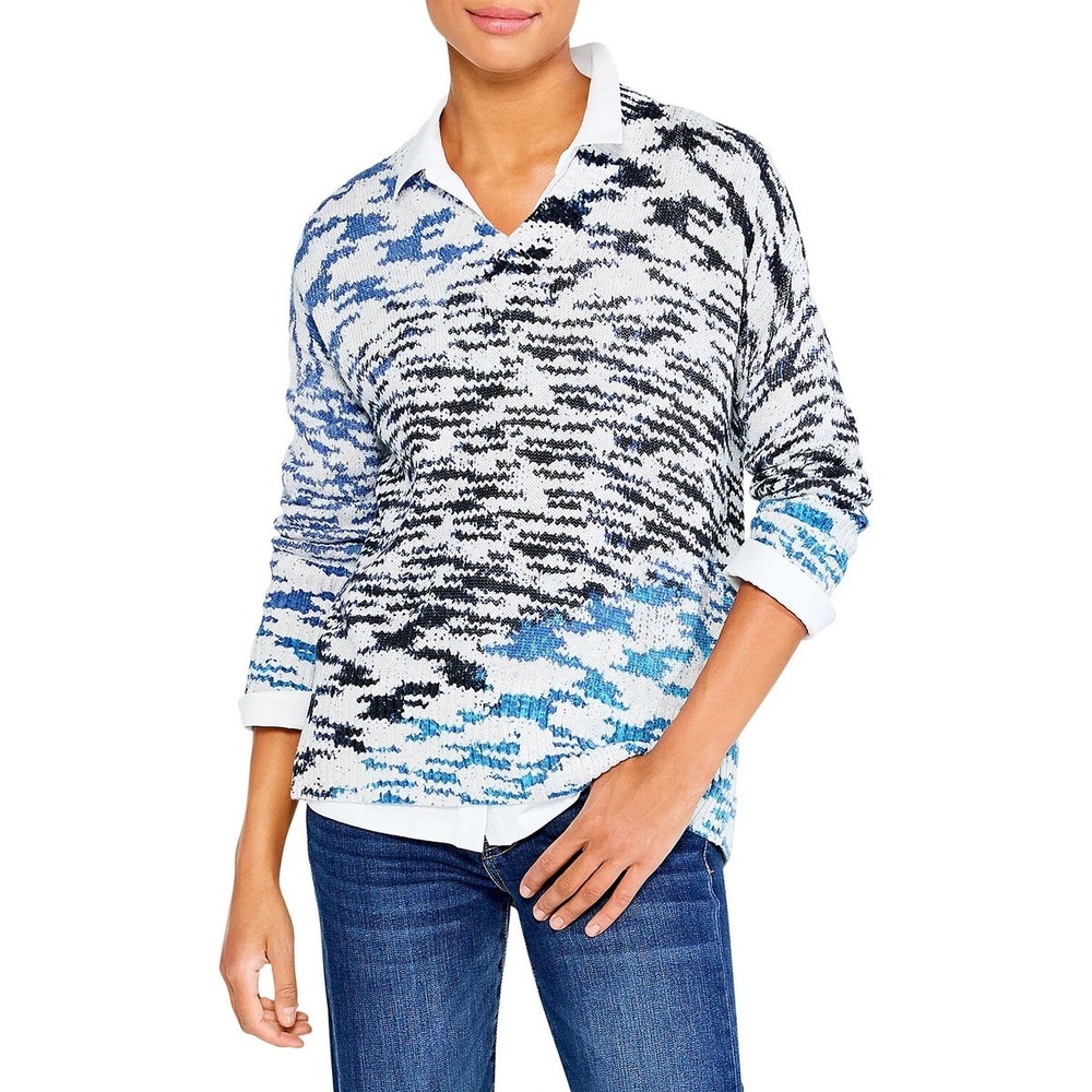 Nic + Zoe Abstract Knit Sweater Size XL V-Neck Pullover Artsy Eclectic Boho Chic